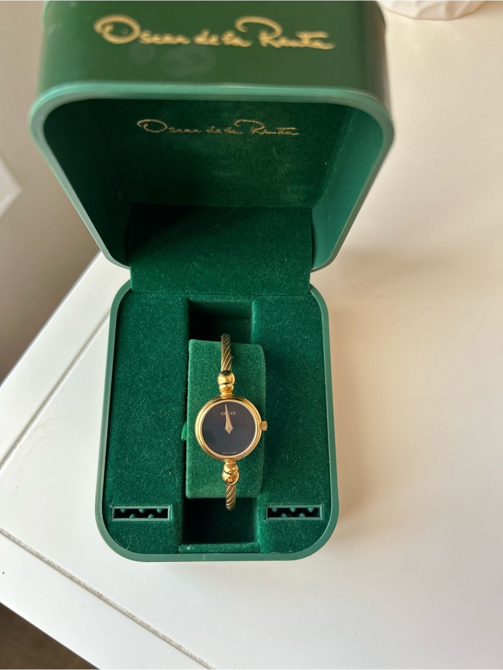 Vintage 1990s Gucci 2047L Cable Bangle Watch Gold & Black